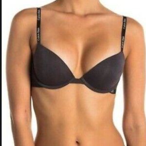 CALVIN KLEIN Grey Logo Print Push Up Bra | 34C